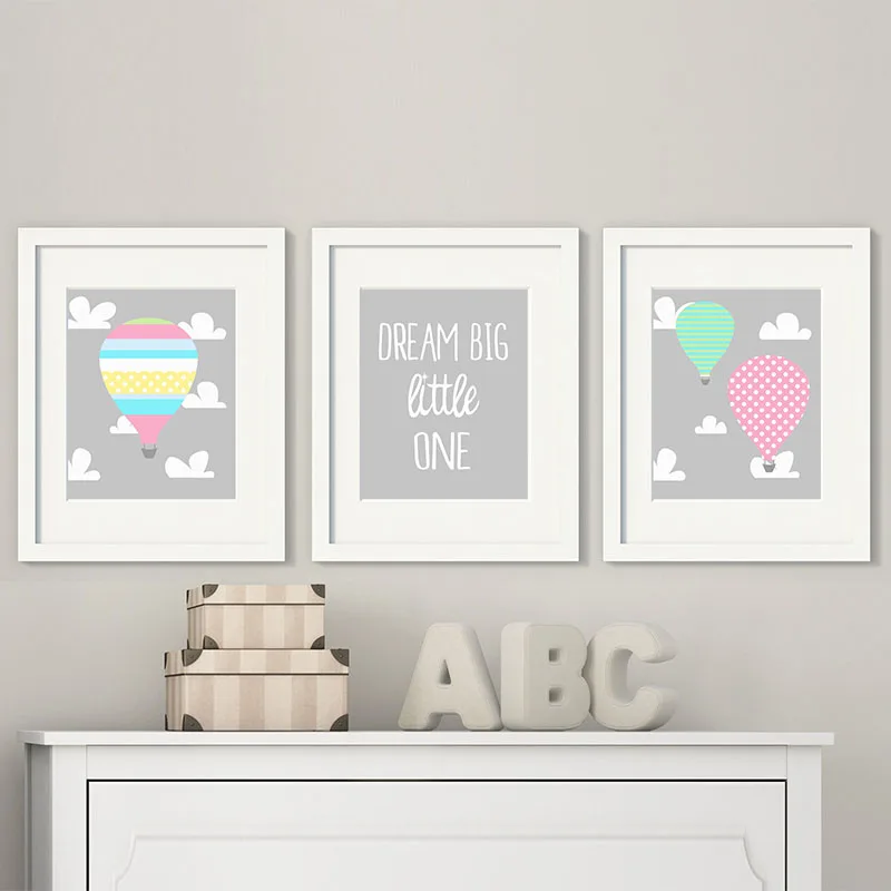Мультяшные воздушные шары плакаты настенное искусство розовое и серое Холст