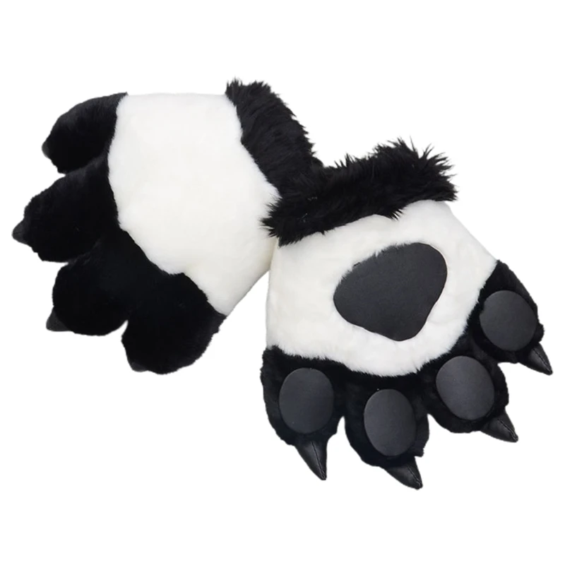 

1 Pairs Cute Simulation Panda Paw Plush Gloves Thicken Fluffy Animal Stuffed Toys Padded Hand Warmer Halloween Cosplay Costume F