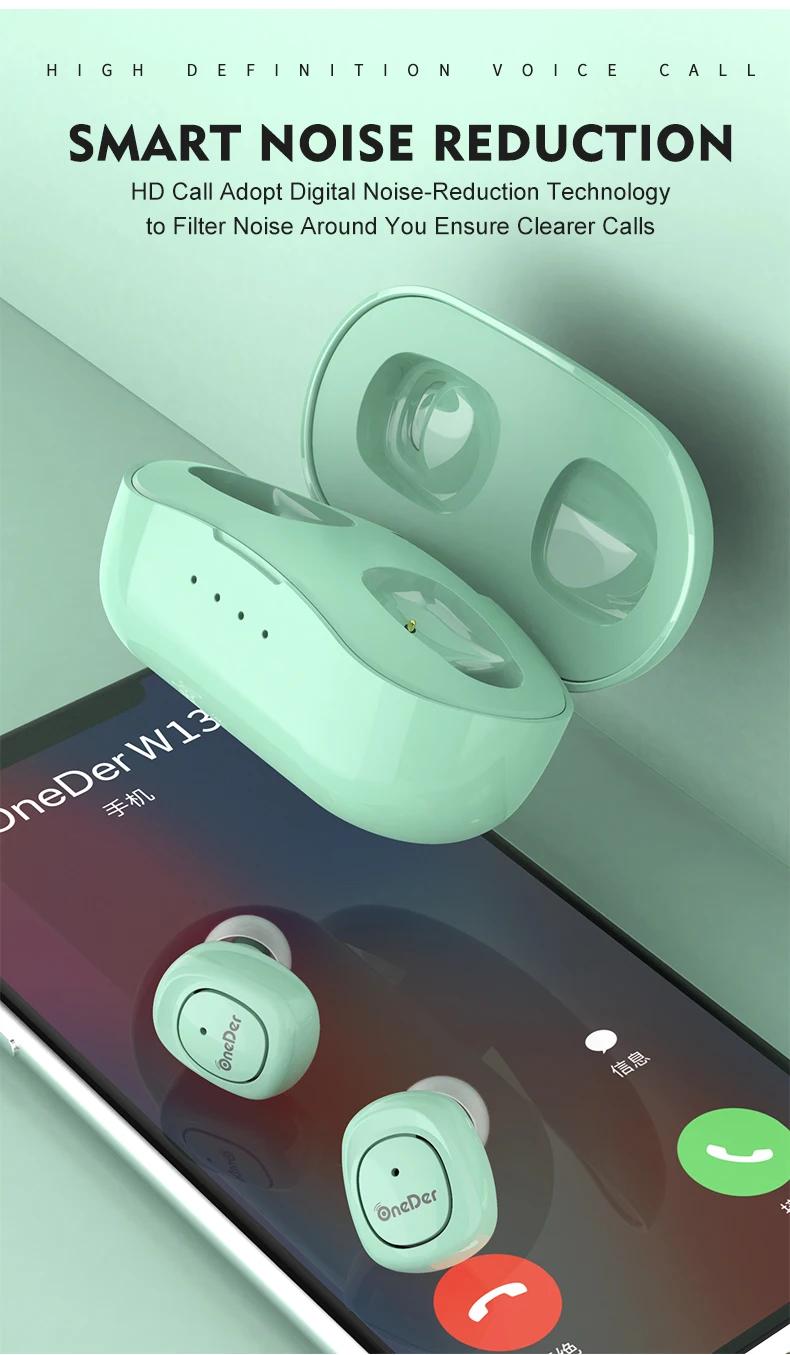 TWS беспроводные портативные мини наушники OneDer W13 bluetooth наушники с зарядным чехлом туры беспроводные наушники