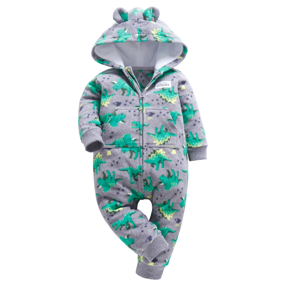 Gray dinosaur Зимняя одежда bebes, комбинезон для девочек, пижамы для младенцев, флисовый Детский комбинезон с капюшоном, детская одежда с рисунком лисы, теплая одежда для маленьких мальчиков - Цвет: Gray dinosaur