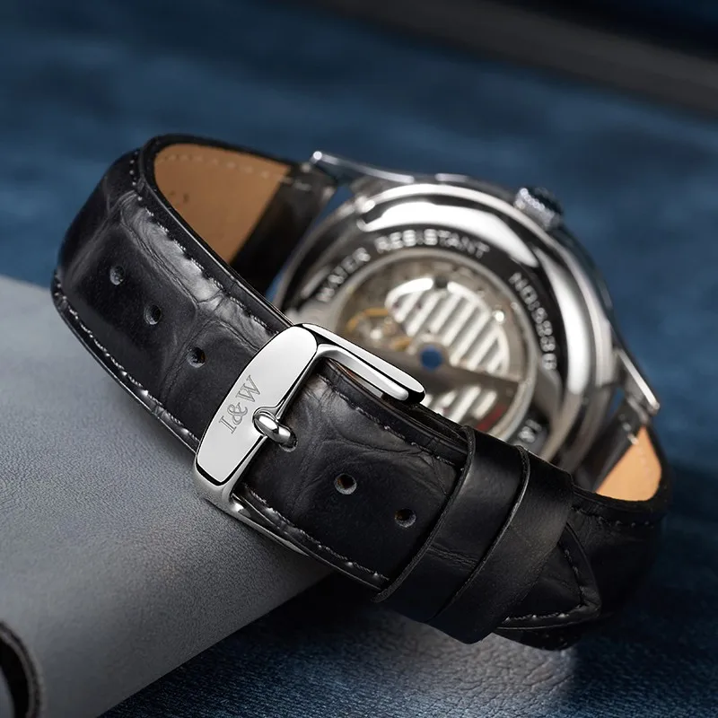 Blue Skeleton Watch for Men Luxury Brand I&W Rose Gold Case Automatic Watch Sapphire Leather Strap Men Mechanical Wristwatches (art.: 3920b4e90e0db) - 3920b4e90e0db