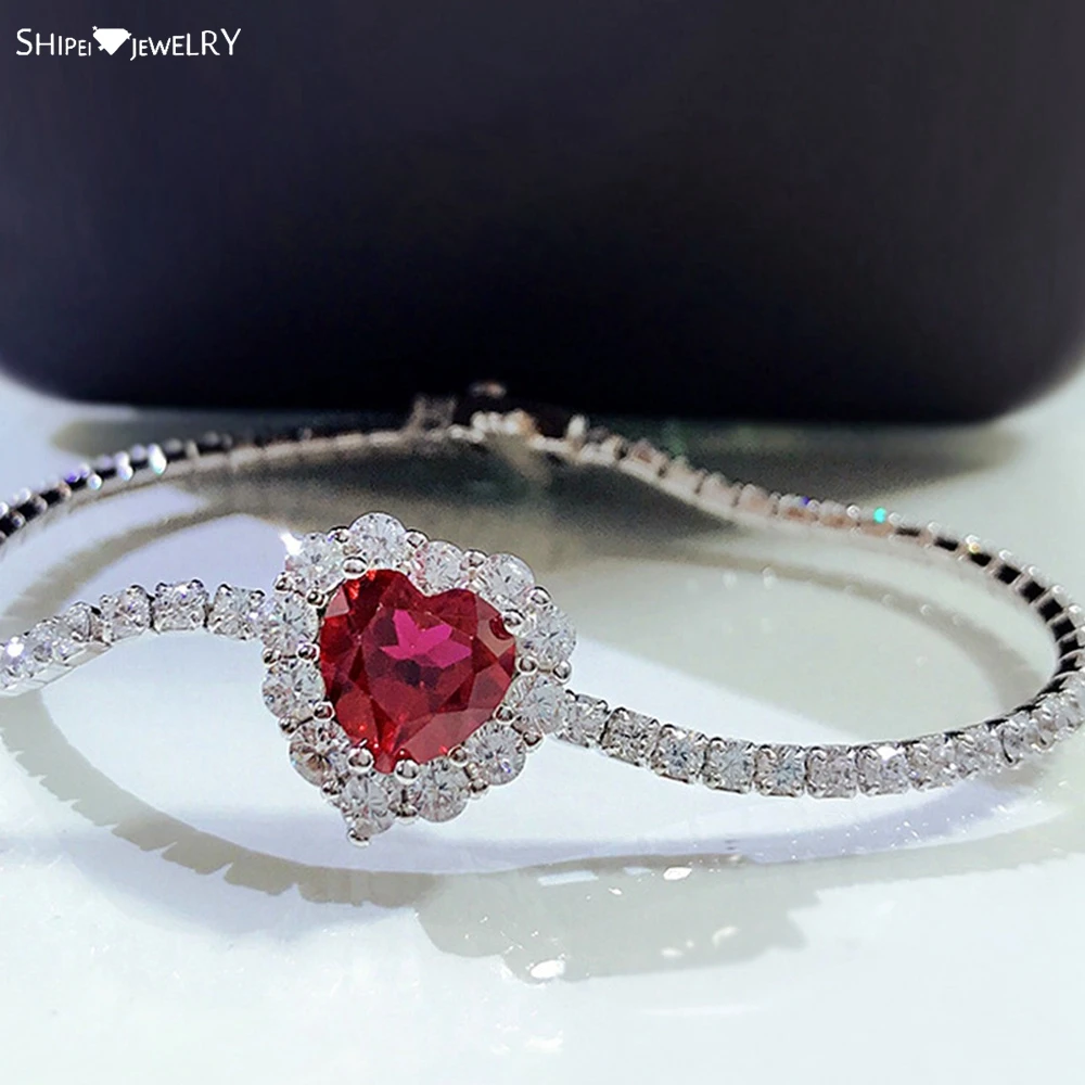 

Shipei 100% 925 пробы драгоценный камень с рубином 8*8 мм драгоценный камень очаровательные браслеты браслет оптовая продажа