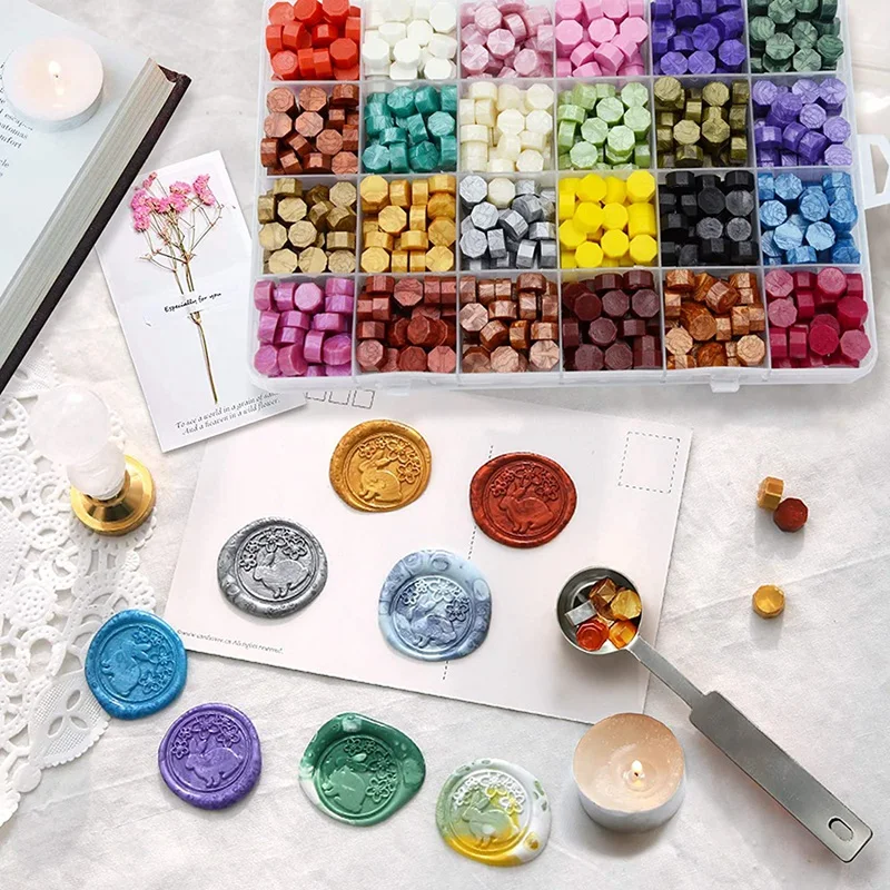 

Wax Seal Sealing, Wax Seal Kit Contains 4 Candles, 1 Spoon for Wedding Invitations, Wine Packaging, Gift Packaging, Etc.
