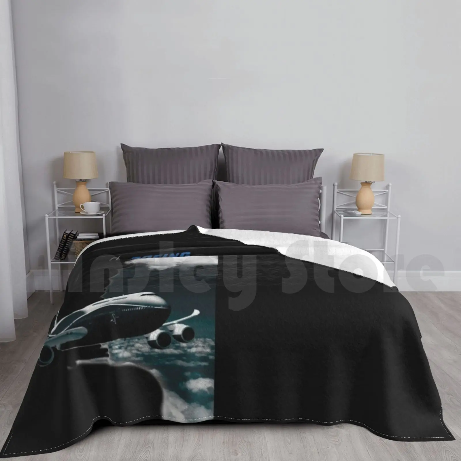 Boein самолёт и логотип в небе модное одеяло на заказ Боинг 747 самолета