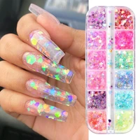 12 gridsbox nail sequins easy to apply diy creation plastic star moon nail ornament stickers for personal use