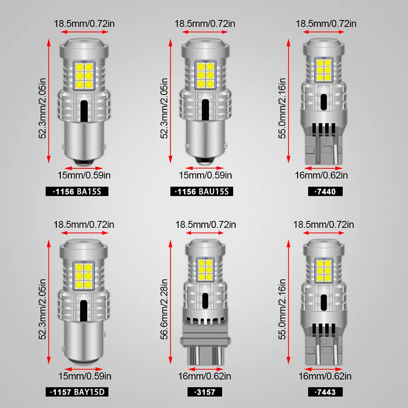 2x 2400Lm T20 W21W 7440 7443 1156 BA15S P21W BAU15S PY21W 1157 BAY15D 3157 светодиодные лампы указателей поворота