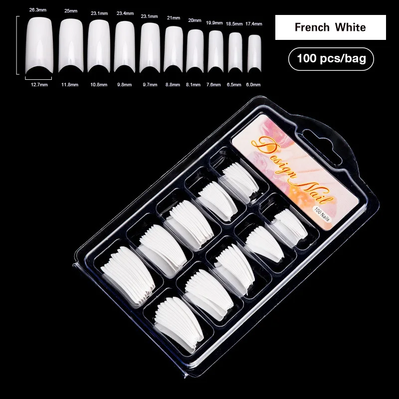 French White 100 шт прозрачные/натуральные/белые накладные ногти во французском стиле искусственные акриловые ногти инструменты для маникюра Накладные ногти - Цвет: French White