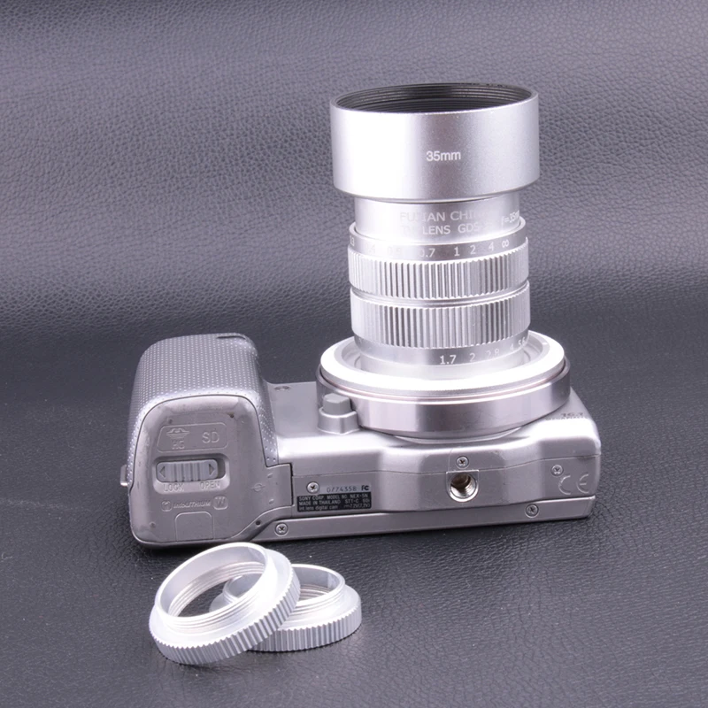Высокое качество Fujian CCTV 35 мм f1.7 Объектив C Mount для Sony NEX 5 3 7 5C C3 Серебряный + бленда
