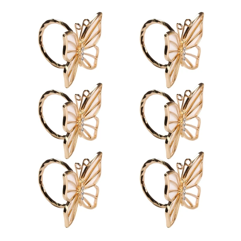 

6pcs Diamond Butterfly Gold Napkin Rings For Home Easter Wedding Thanksgiving H3CC