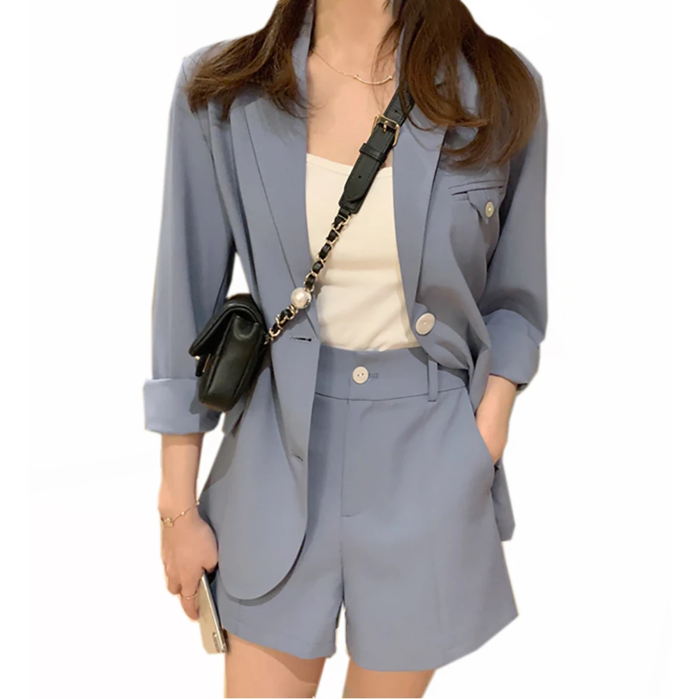 

Spring Autumn Casual Fashion Ladies Formal Suit New Women's Blazer Two Piece Suit Set Double Breasted Blazer Jacket