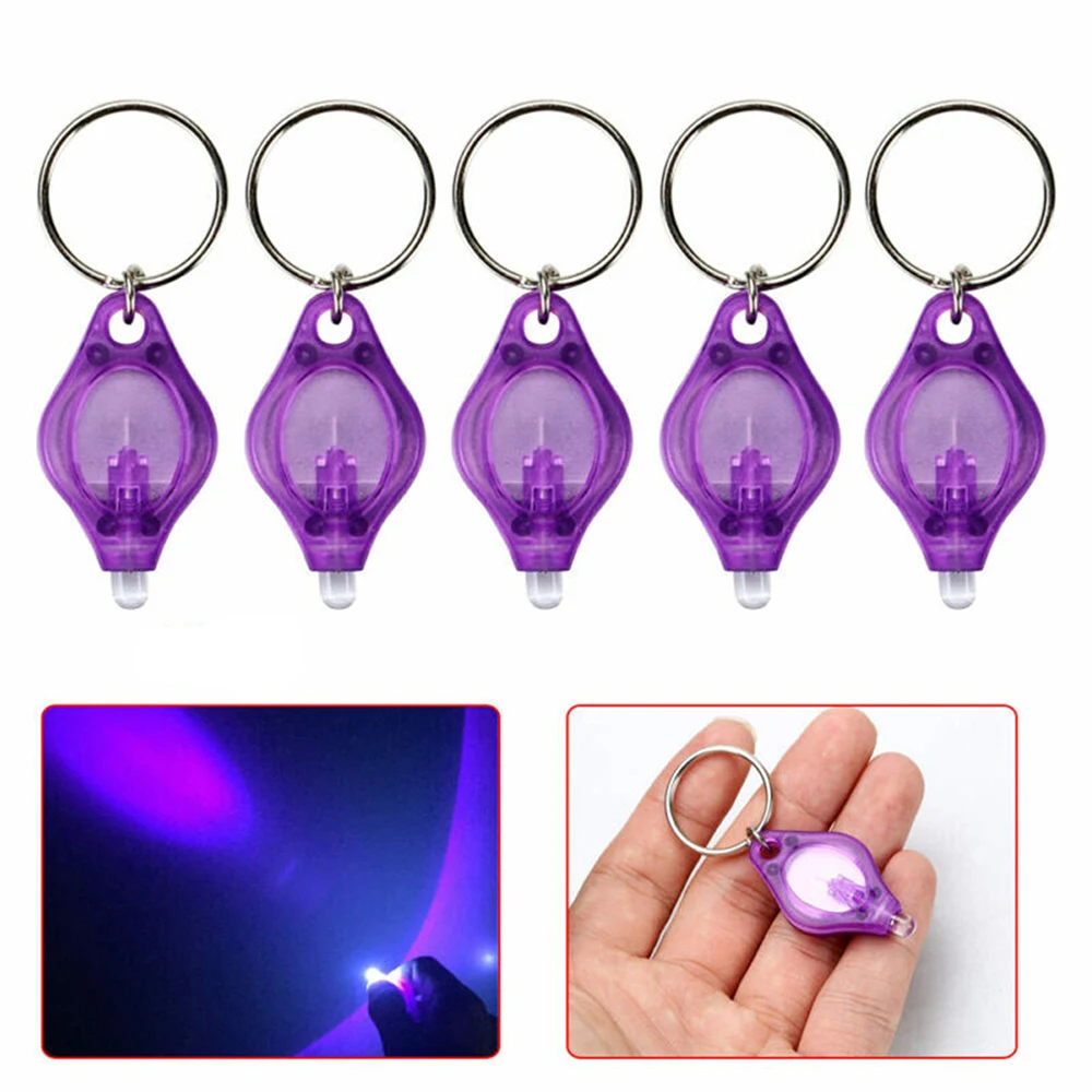 

5PCS Purple 395nm UV LED Mini Keychain light Id Currency Passports Cat Dog pet urine Money Detector Ultraviolet torch lamp