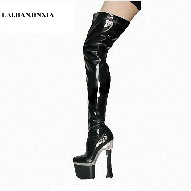 

18 Cm Ultra High Heels Boots Platform Leather 7 Inch Over The Knee Boots Plus Big Size 34-46 Thigh High Boots For Women