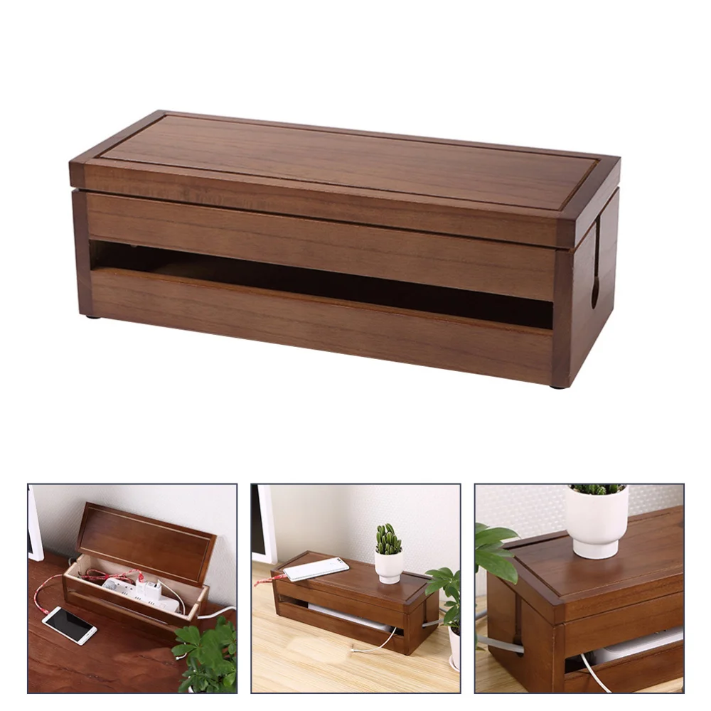 

1Pc Multi-functional Socket Storage Boxes Wooden Wire Storage Boxes Charger Box