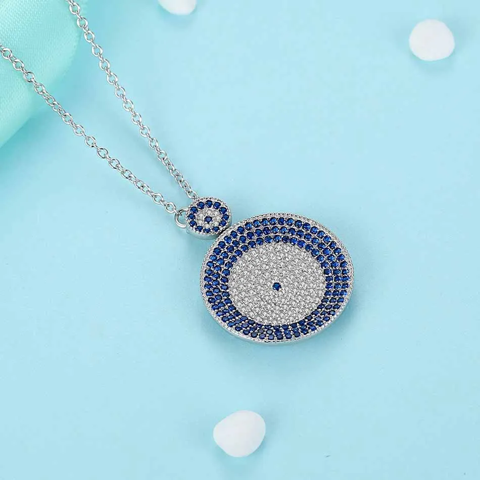 Турецкое ожерелье с голубыми глазами и сверкающим кристаллом из стерлингового