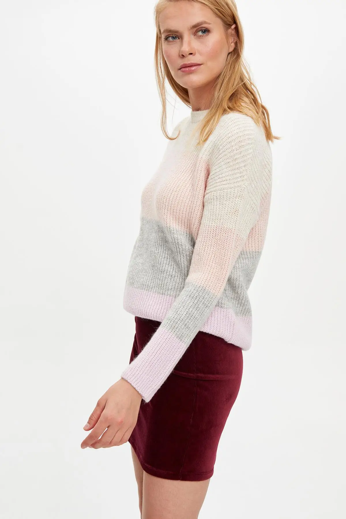 DeFacto зимняя женская трикотажная Цвет блок трикотаж свитер джемпер пуловер теплый