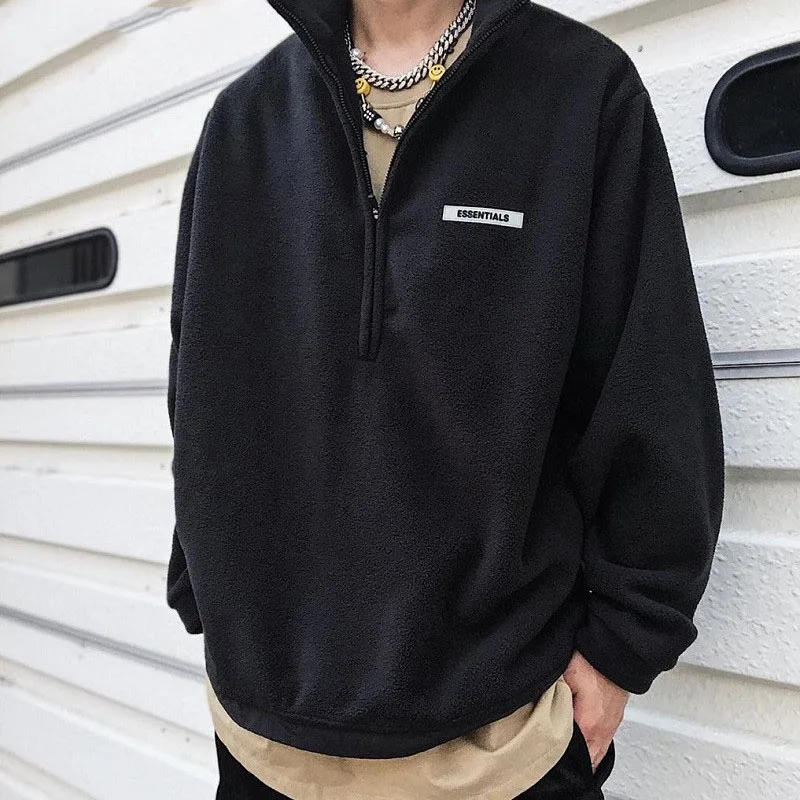 

Brand Stand-Up Collar Half-Zip Polar Fleece Sweatshirt Harajuku Japanese Streetwear All-Match Men's And Women's Pullover