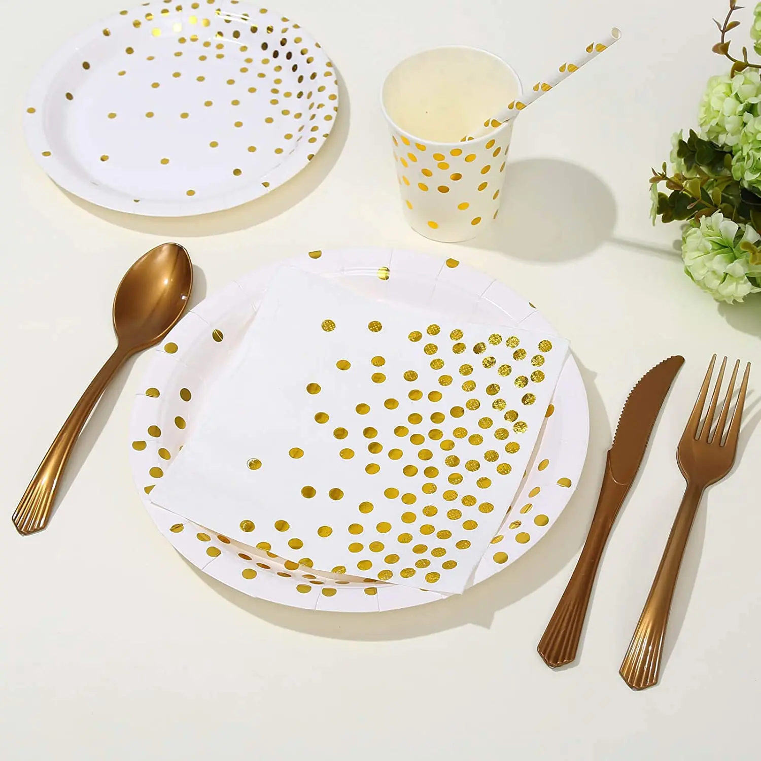 

Baby Shower Anniversary Gold dots party paper disposable tableware set supplies paper tray for Wedding birthday party supplies