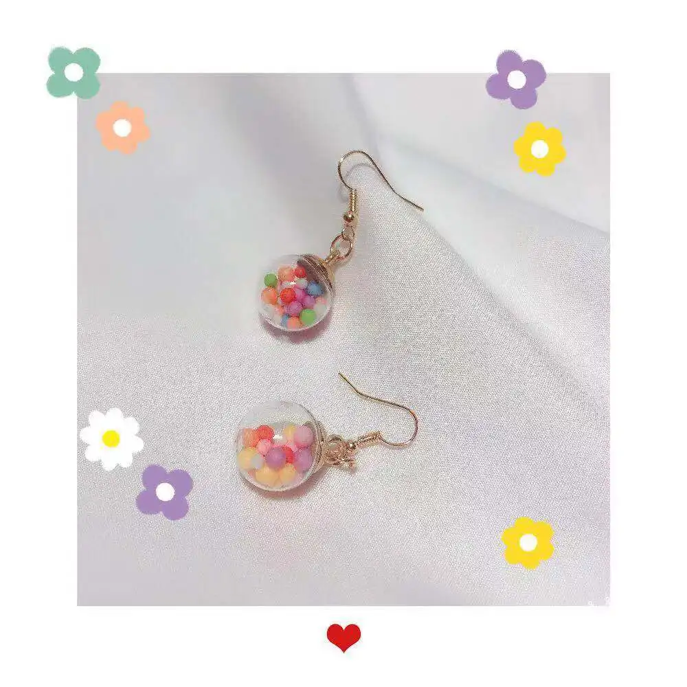 Серьги-подвески в виде цветных стеклянных шариков | Украшения и аксессуары