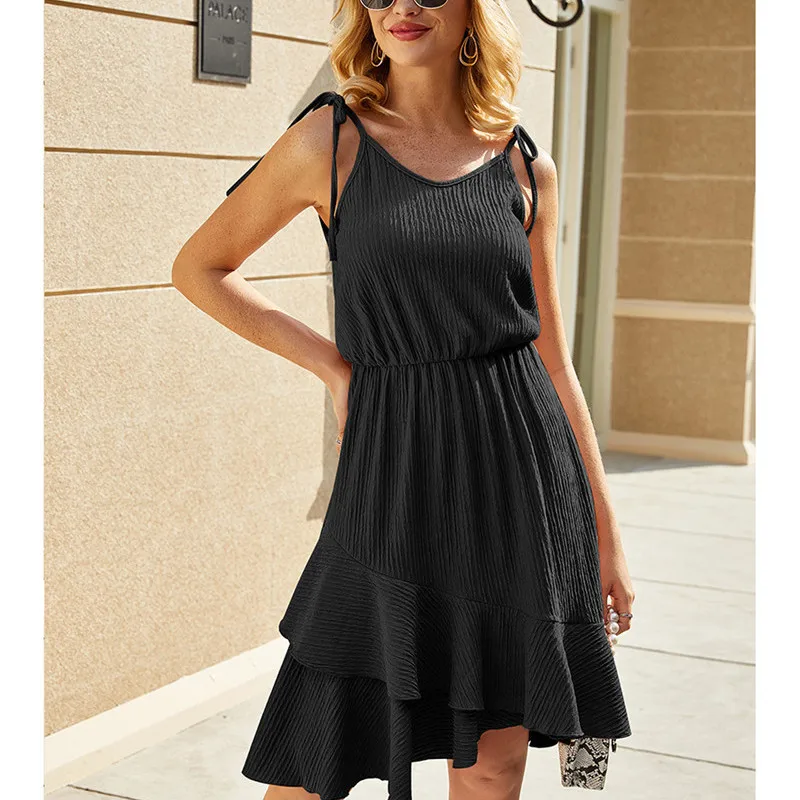 

2020 Summer Sexy Women Dress Spaghetti Straps V-neck Women Dress Irregular Ruffles Dress