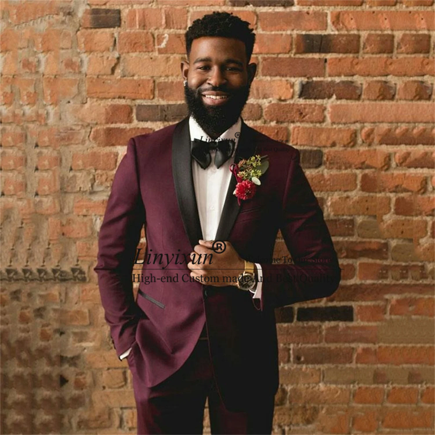 

Burgundy Groom Tuxedos Slim Fit Men Suits for Wedding Fashion Male Prom Party Blazer 2 Pieces Set Costume Homme（Jacket+Pants）