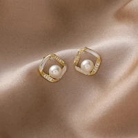 south korea fashion elegant high quality pearl square geometry ear stud gift banquet party womens jewelry earrings