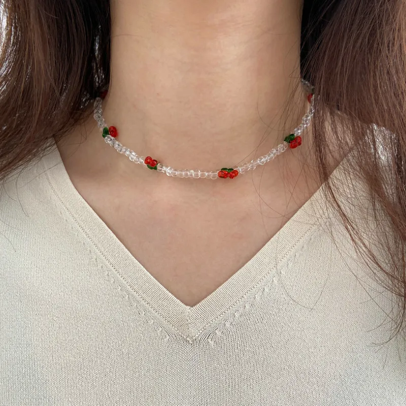 

Creative Temperament Colorful Handmade Beaded Cherry Necklace Jewelry Accessories