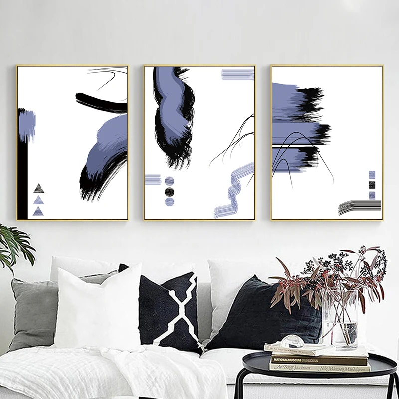Абстрактная Картина на холсте с голубыми черными краями настенный