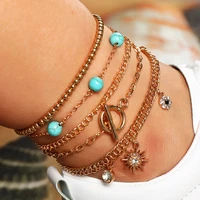 boho multilayer metal bracelet for men golden link pulsera women turquoise beads chain astral charms bangle girl fashion jewelry