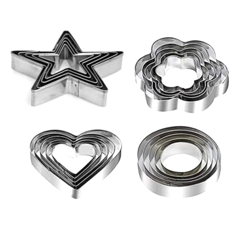 

Metal Cookie Cutters Set - 20Pcs Heart, Star, Round, Flower Shapes Cookie Biscuit Cutter Stainless Steel Cutter