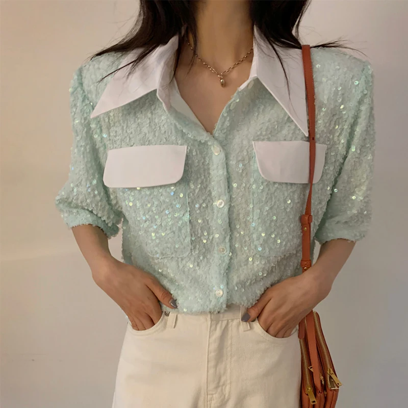 

RUGOD 2021 stitching shiny lapel commuter style spring shirt