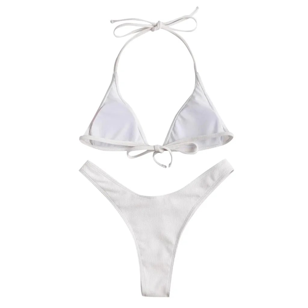 

SAGACE Two Piece Swimsuit Women Sexy Push Up High Cut Lace Up Halter Bikini Set Female Swimwear 2021