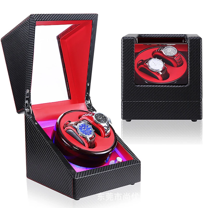 

Double Watches Carbon fiber Finish Inner Red 2 Slots Watch Winder Box home wooden Automatic Watch Rotator Box
