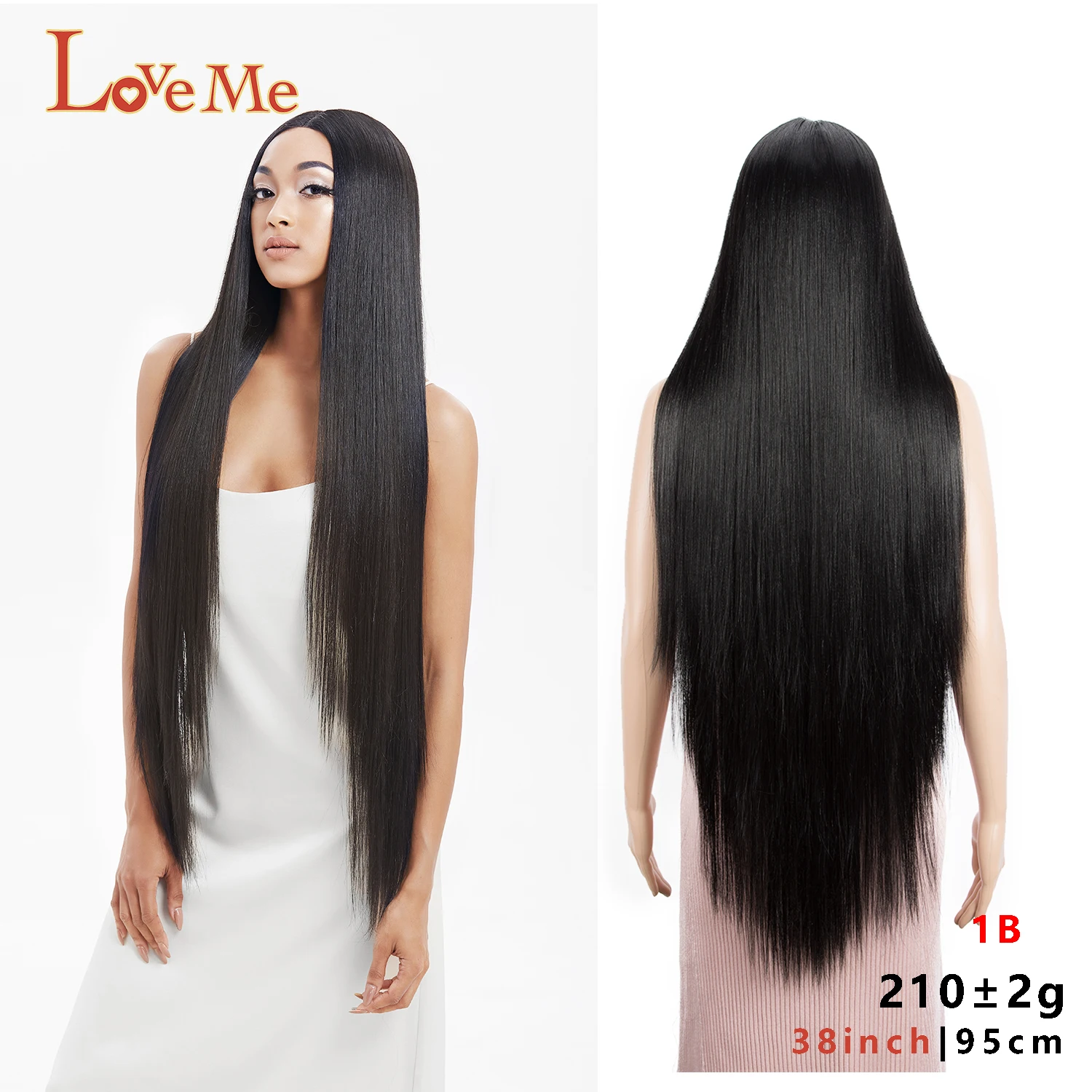 

LOVE ME 42 Inch Silk Straight Synthetic Wig Super Long Straight Black Color Fake Hair Cosplay Wig For Black Wome Lace Front Wigs