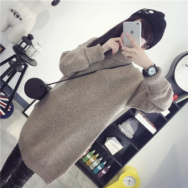 

New Casual Women Winter Medium And Long Thick Wool Skirt Pullover Female Loose Half High Neck Korean Jacket Bottomed Sweater