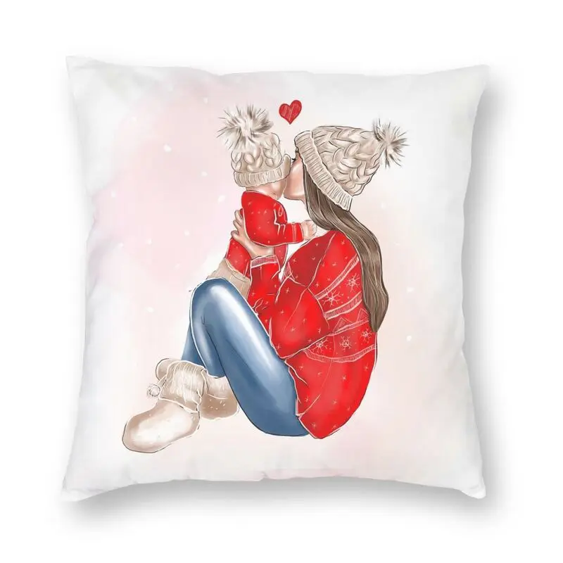 

Soft Fashion Cartoon Family Mother Love Throw Pillow Cover Decoration Super Mom Cushion Cover 45x45 Pillowcover for Living Room