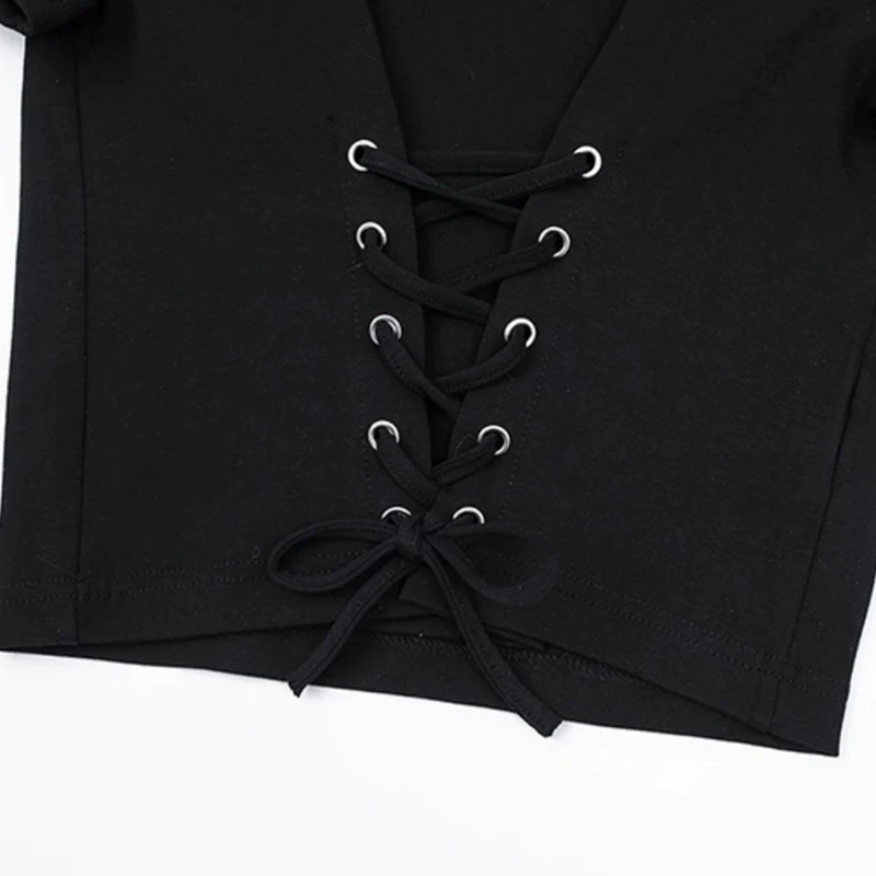 

SISPELL Patchwork Strap T Shrti For Femlae O Neck Short Sleeve High Waist Slimming Lace Up Bowknot Women's T Shirt Fashion Tide