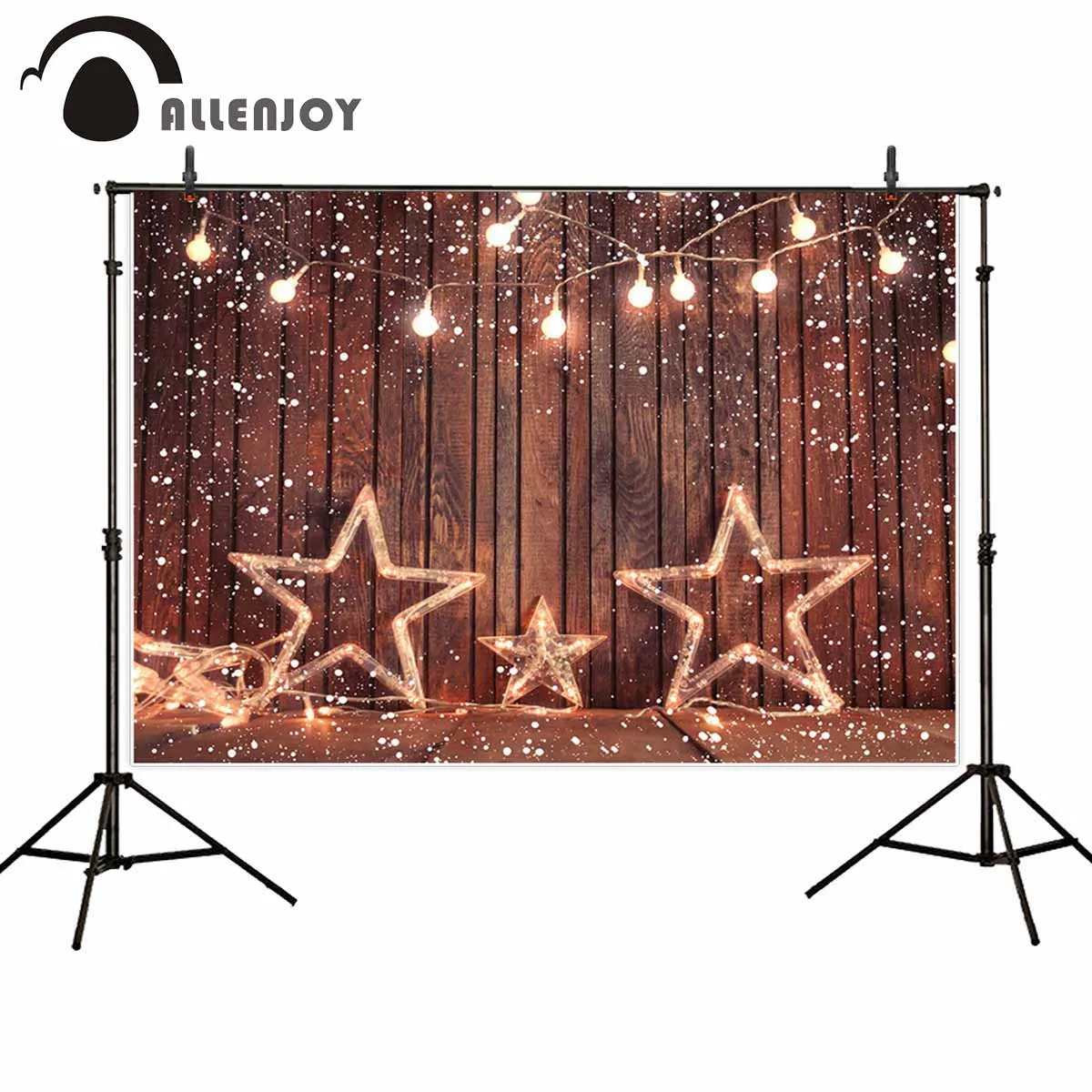 Allenjoy Рождественский фото фон звезды деревянный пол блестящий свет снег Фотофон
