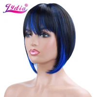 lydia for women short straight bob synthetic wigs mixed color ft1bblue heat resistant african american natural looking daily