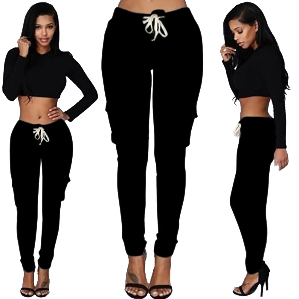 

Women Fashion Casual Pants Trousers Solid Color Side Pocket Cargo Pants Autumn Fashion Pocket Design Drawstring Skinny Pants D30