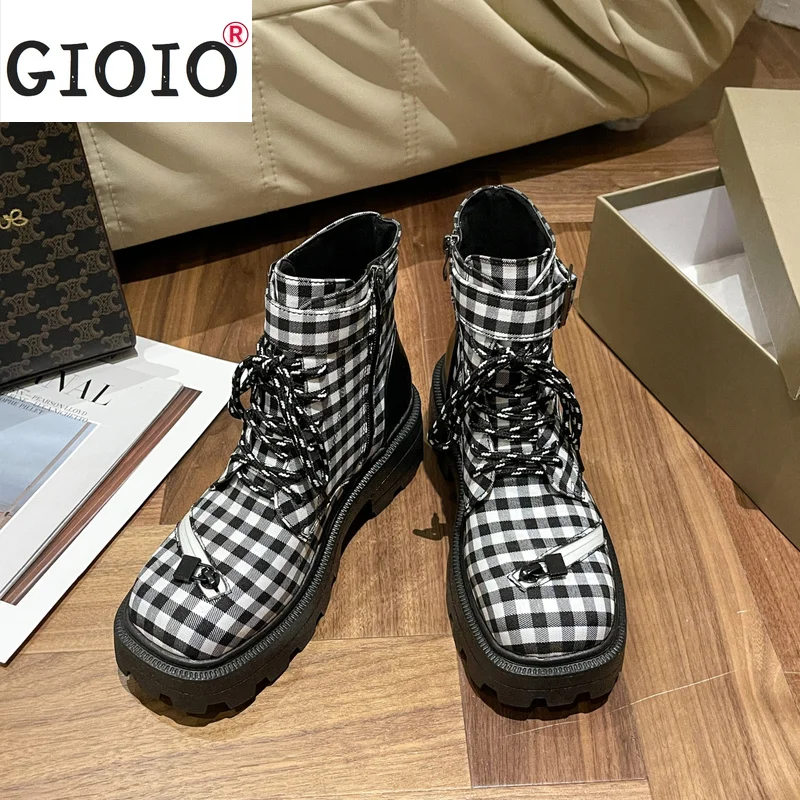

Martin Boots Fashion Women Ankle Boots Shoes Thick Bottom Motorcycle Boots Round Toe Platform Lace Up Martin Boots Buckle Zipper