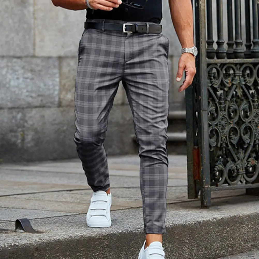 Trousers  Popular Mid-rise Checkered Pattern Pants  Bottoms Men Pants