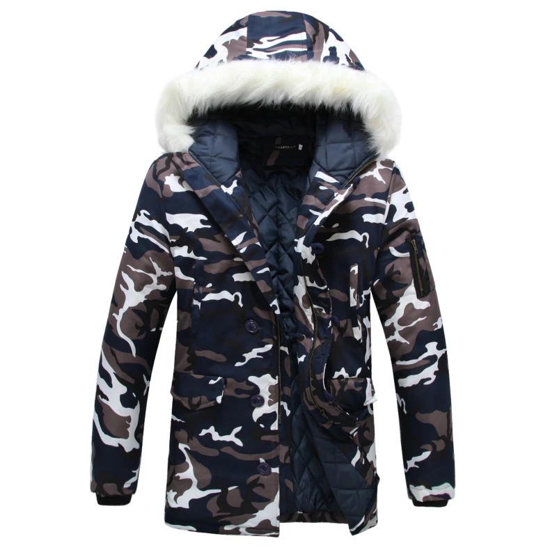 Camouflage jacket men and women winter jackets with fur collar army coat thick cotton jacket