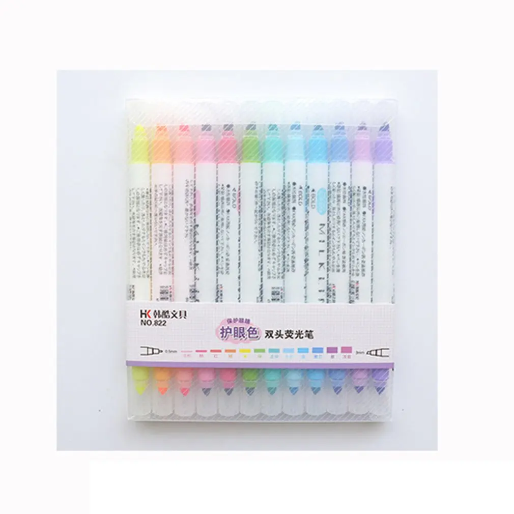 

12Pcs/Set Double Head Fluorescent Highlighter Pen Markers Pastel Drawing Pen for Student School Office Supplies CuteStationery