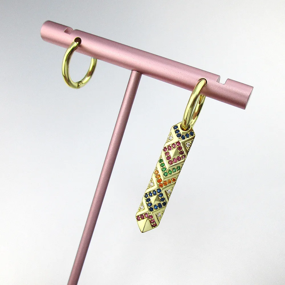 Fashion Retro Design Asymmetric colorful Zircon geometric earrings women Africa long earring ZK40 | Украшения и аксессуары