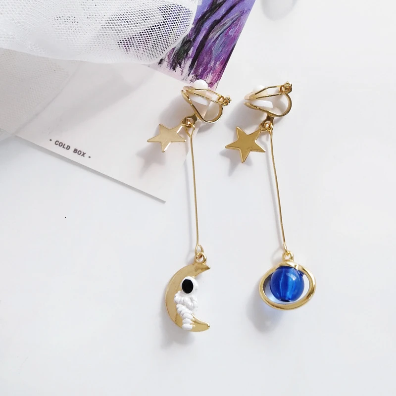 Серьги гвоздики розовые голубые длинные висячие звезда небо мужские подвески