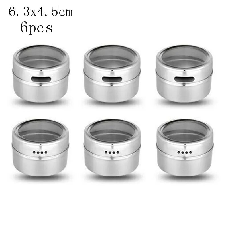 silver-B-6PCS Баночка для специй на магните, набор в коробке Нержавеющая сталь специй жестяные банки контейнер перец приправы бутылка для хранения Кухня инструмент 1/3/4/6 шт - Цвет: silver-B-6PCS