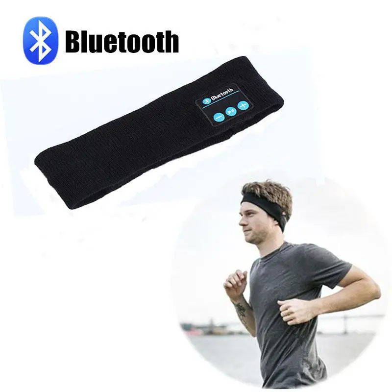 1 шт. Bluetooth вязаная повязка на голову Sweatband беспроводные наушники гарнитура динамик упражнения Серый Белый Встроенный аккумулятор