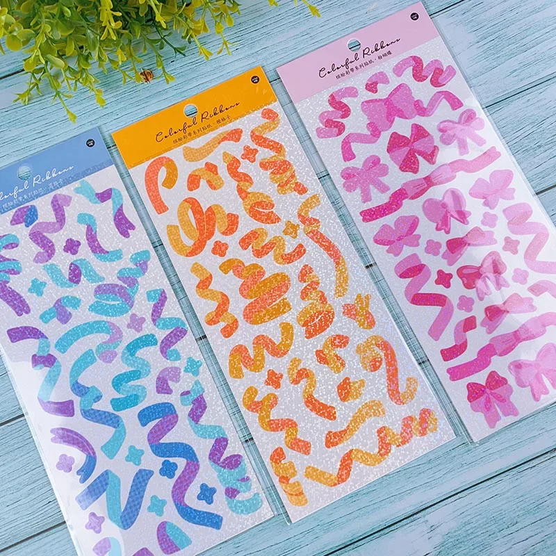 1Pcs Scrapbooking Stickers Colorful Ribbon Laser Decorative Sticker For Materials DIY Diary Album Stationery | Дом и сад