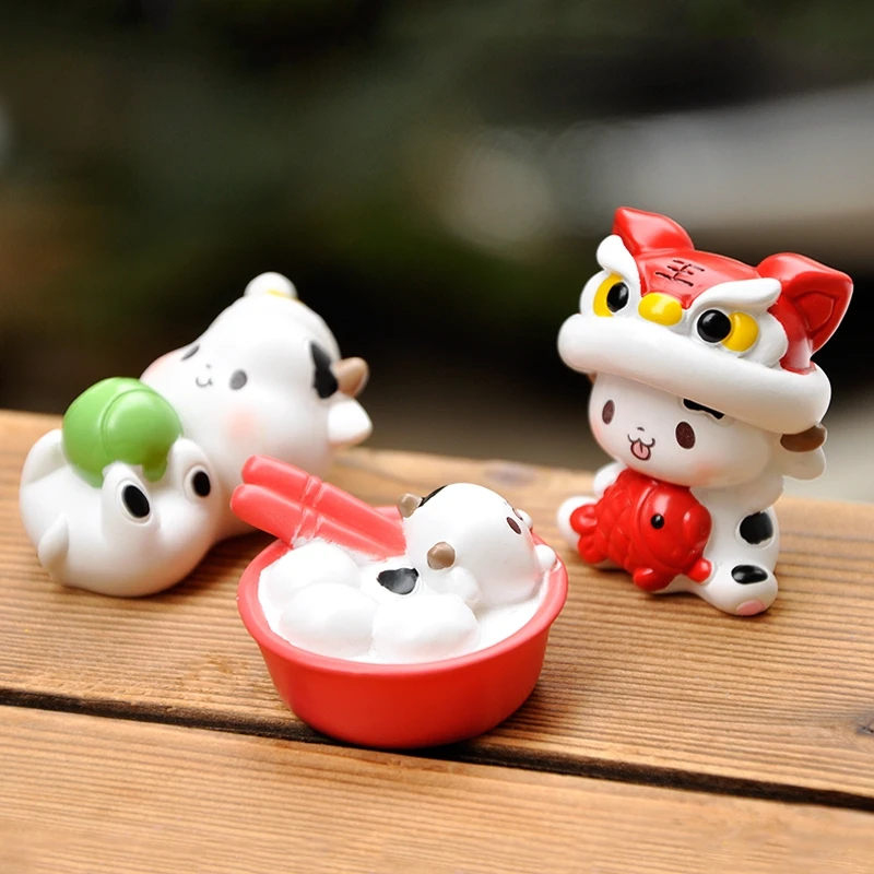 Мини-животное Kawaii креативная мультяшная корова Кукла для ремесленных фигурок из