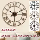 3D Круглые ретро римские кованые полые железные винтажные большие бесшумные декоративные настенные часы на стене украшение для домашнего ремесла подарок
